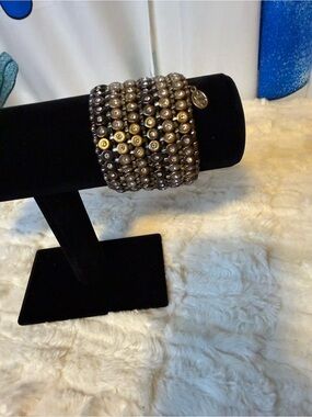 Wide Bronze Tone Rhinestone Multi Row Statement Cuff Bracelet